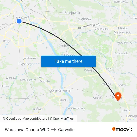 Warszawa Ochota WKD to Garwolin map