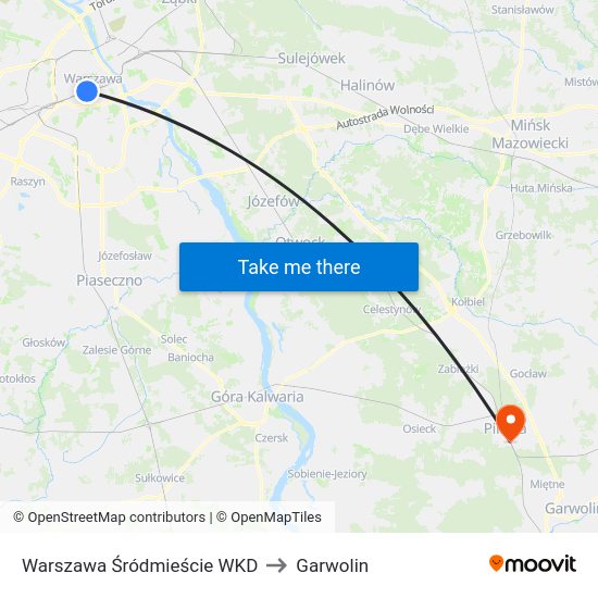 Warszawa Śródmieście WKD to Garwolin map