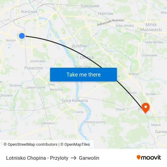 Lotnisko Chopina - Przyloty to Garwolin map