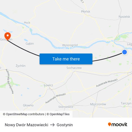 Nowy Dwór Mazowiecki to Gostynin map