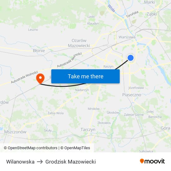 Wilanowska to Grodzisk Mazowiecki map