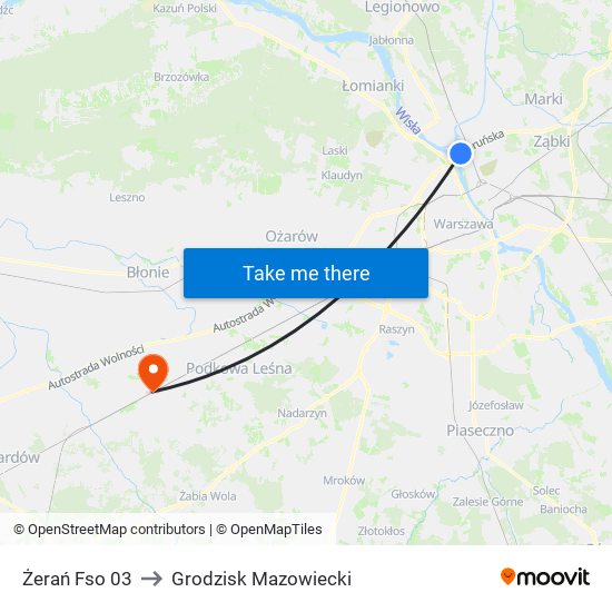 Żerań Fso 03 to Grodzisk Mazowiecki map