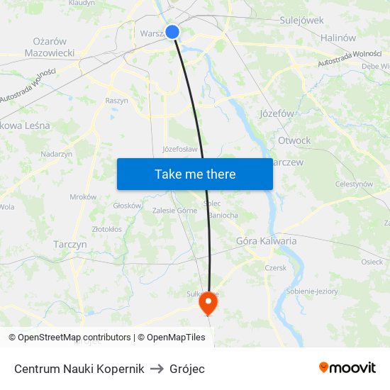 Centrum Nauki Kopernik to Grójec map