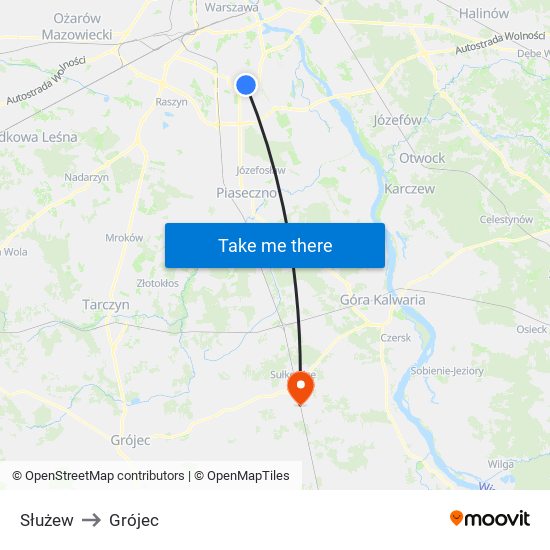 Służew to Grójec map