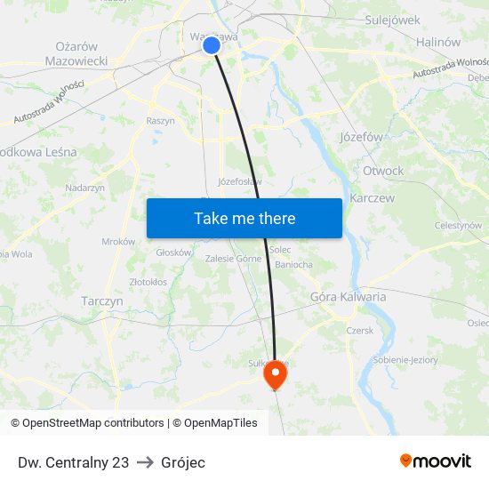 Dw. Centralny 23 to Grójec map