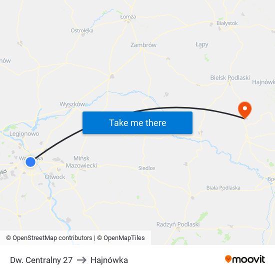 Dw. Centralny to Hajnówka map