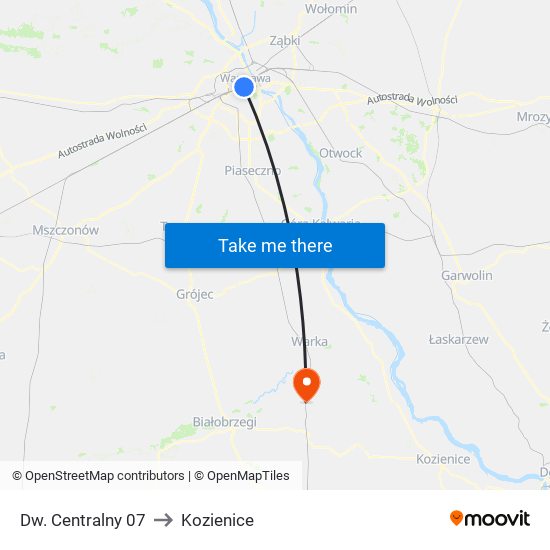 Dw. Centralny 07 to Kozienice map