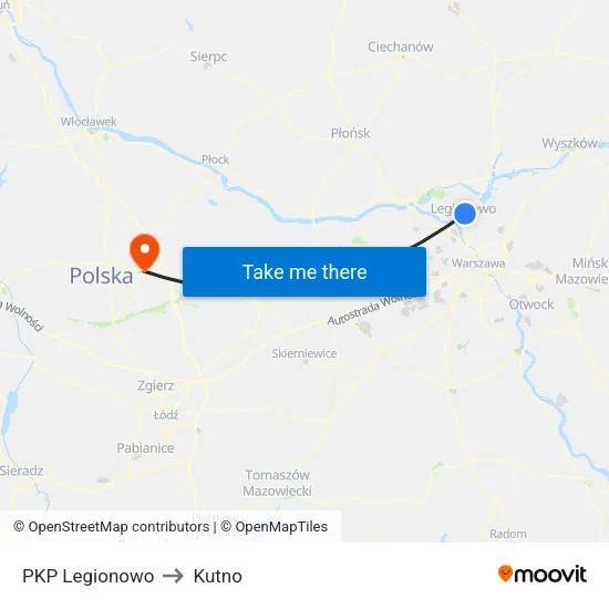 PKP Legionowo to Kutno map