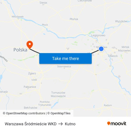 Warszawa Śródmieście WKD to Kutno map