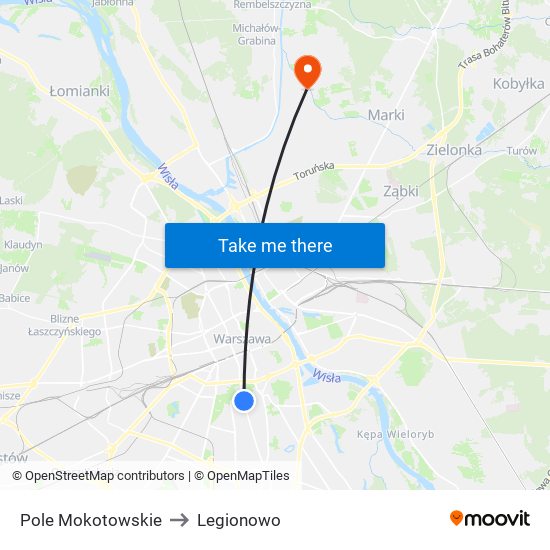 Pole Mokotowskie to Legionowo map