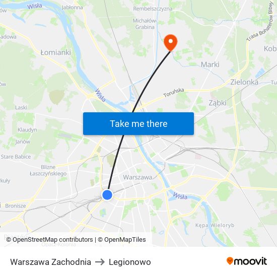 Warszawa Zachodnia to Legionowo map