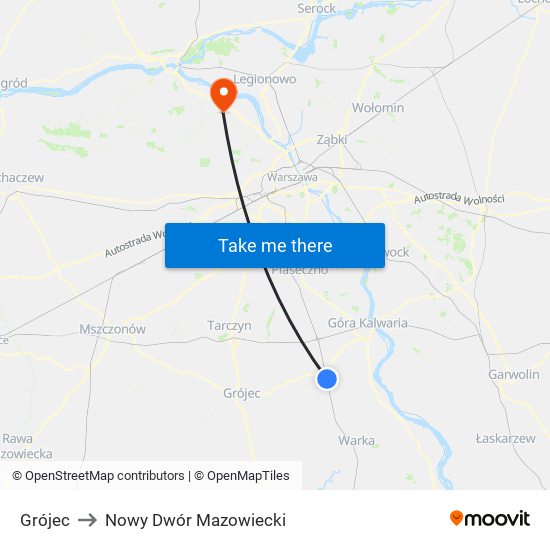 Grójec to Nowy Dwór Mazowiecki map