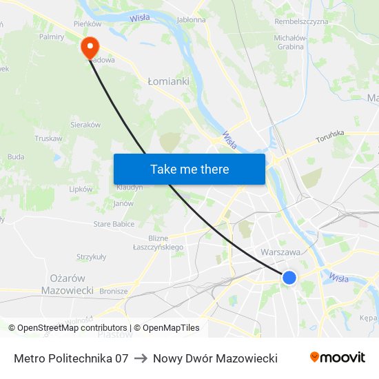 Metro Politechnika 07 to Nowy Dwór Mazowiecki map