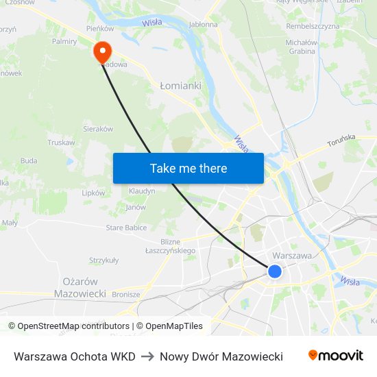 Warszawa Ochota WKD to Nowy Dwór Mazowiecki map