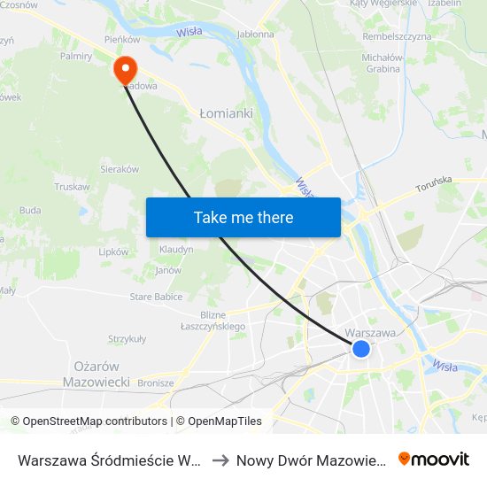 Warszawa Śródmieście WKD to Nowy Dwór Mazowiecki map