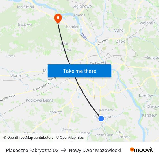 Piaseczno Fabryczna to Nowy Dwór Mazowiecki map