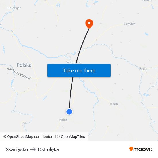 Skarżysko to Ostrołęka map