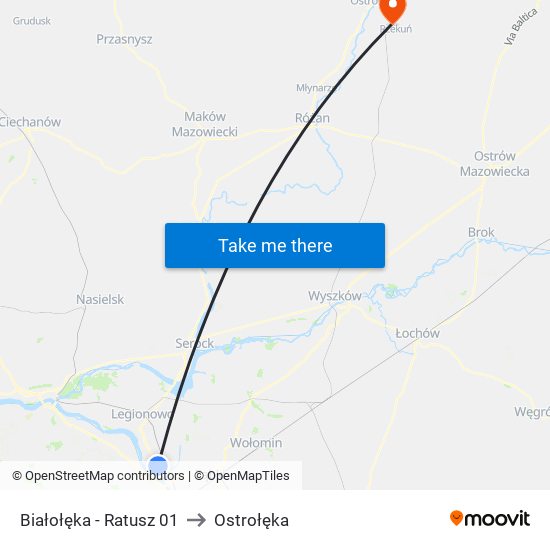 Białołęka - Ratusz 01 to Ostrołęka map