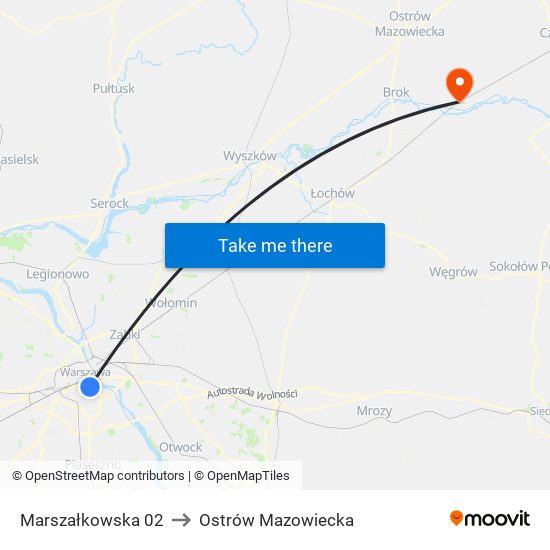 Marszałkowska 02 to Ostrów Mazowiecka map