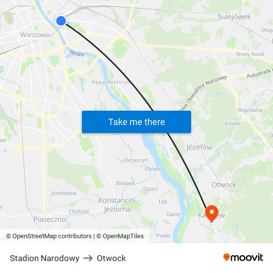 Stadion Narodowy to Otwock map