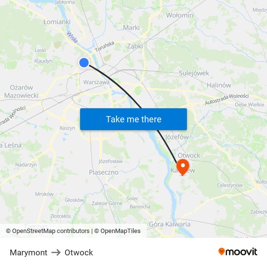 Marymont to Otwock map