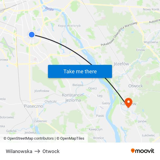 Wilanowska to Otwock map