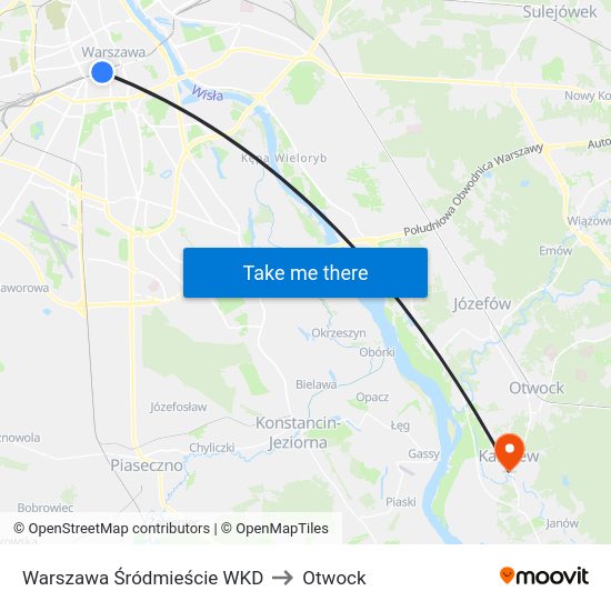 Warszawa Śródmieście WKD to Otwock map