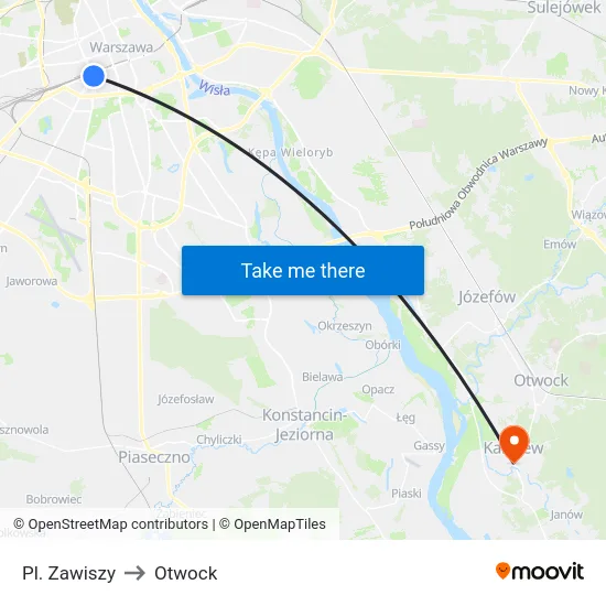 Pl. Zawiszy to Otwock map