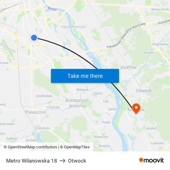 Metro Wilanowska 18 to Otwock map