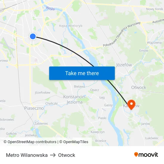 Metro Wilanowska to Otwock map