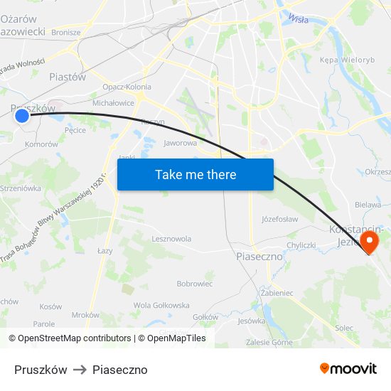 Pruszków to Piaseczno map