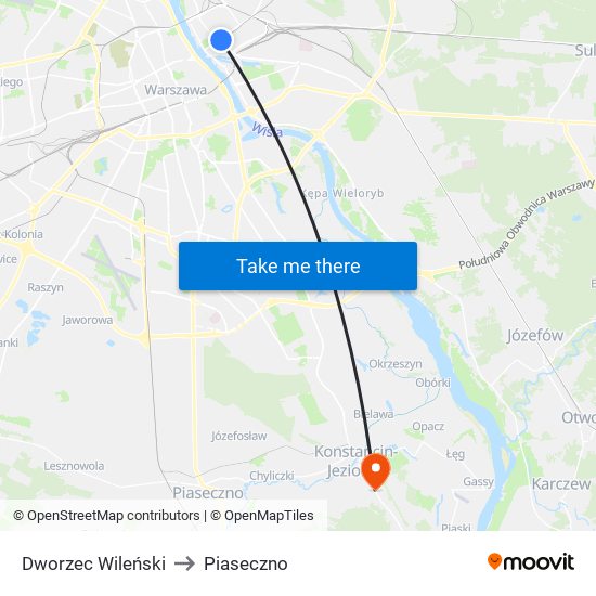 Dworzec Wileński to Piaseczno map