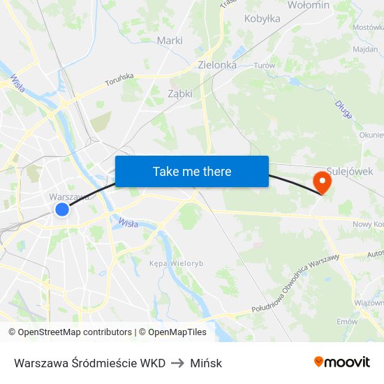 Warszawa Śródmieście WKD to Mińsk map