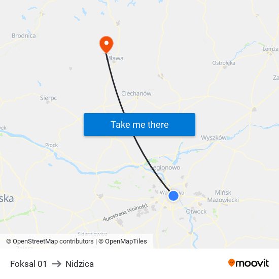 Foksal 01 to Nidzica map