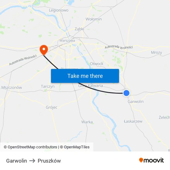 Garwolin to Pruszków map