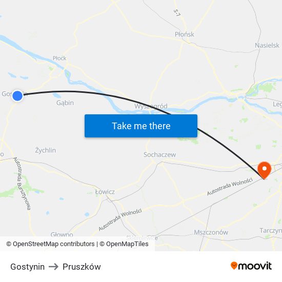 Gostynin to Pruszków map
