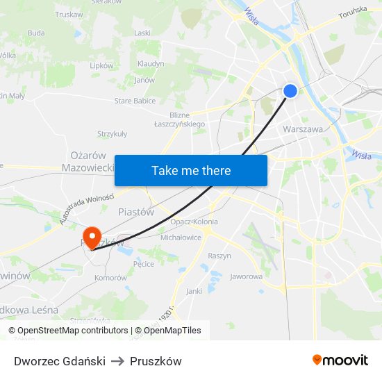 Dworzec Gdański to Pruszków map