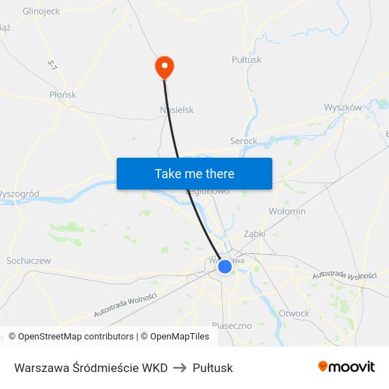 Warszawa Śródmieście WKD to Pułtusk map