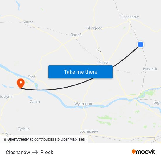 Ciechanów to Płock map