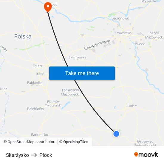 Skarżysko to Płock map