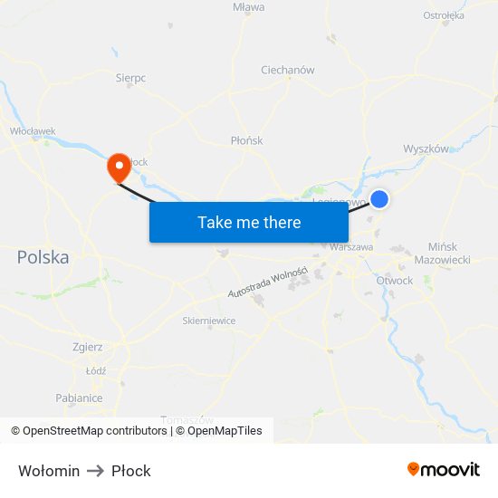 Wołomin to Płock map