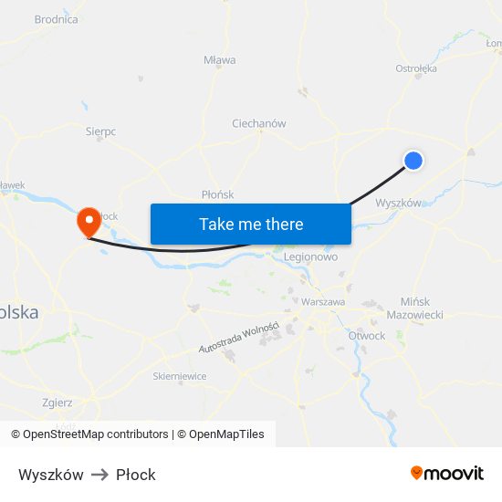 Wyszków to Płock map