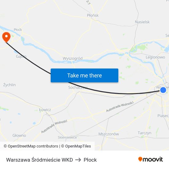 Warszawa Śródmieście WKD to Płock map