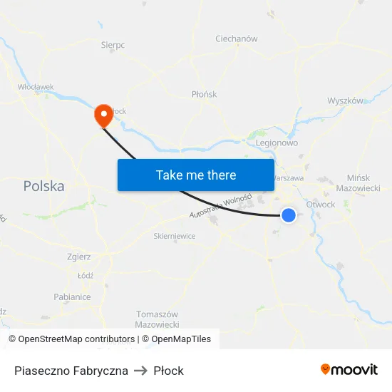 Piaseczno Fabryczna to Płock map