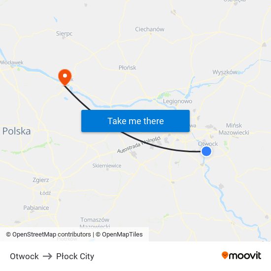 Otwock to Płock City map