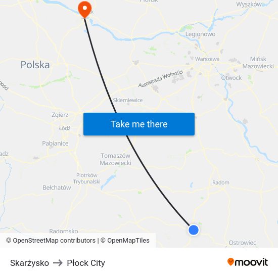 Skarżysko to Płock City map