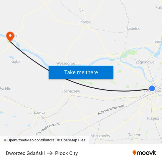 Dworzec Gdański to Płock City map