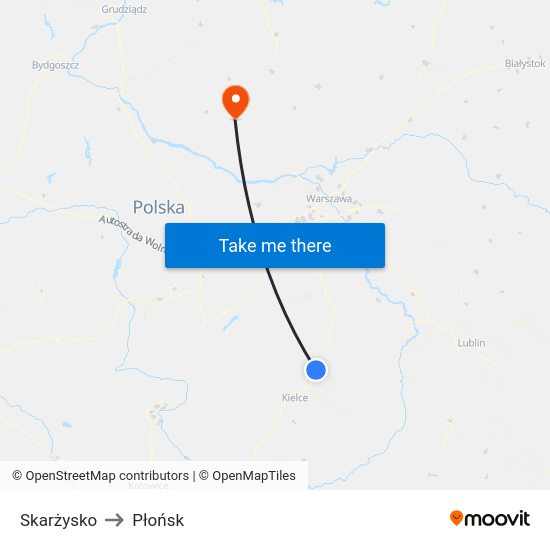 Skarżysko to Płońsk map