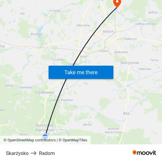 Skarżysko to Radom map