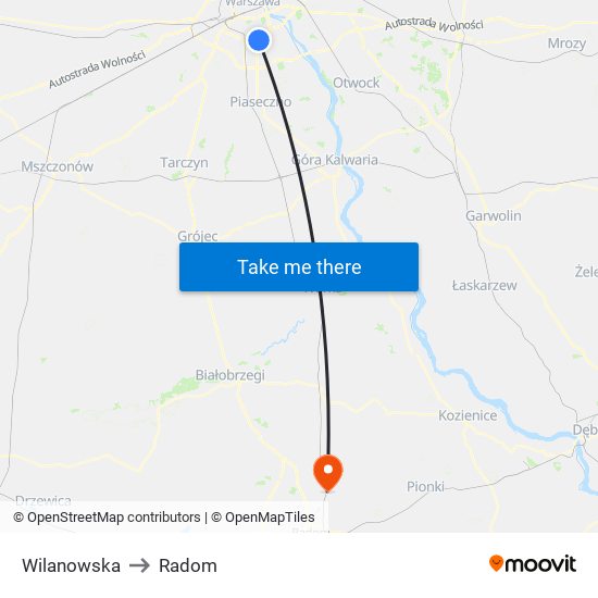 Wilanowska to Radom map